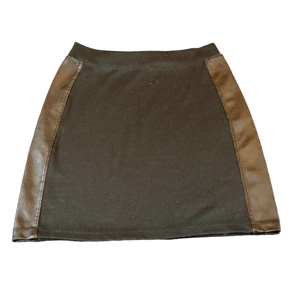 Random Hearts Black Leather Side Skirt Mini Girls M
